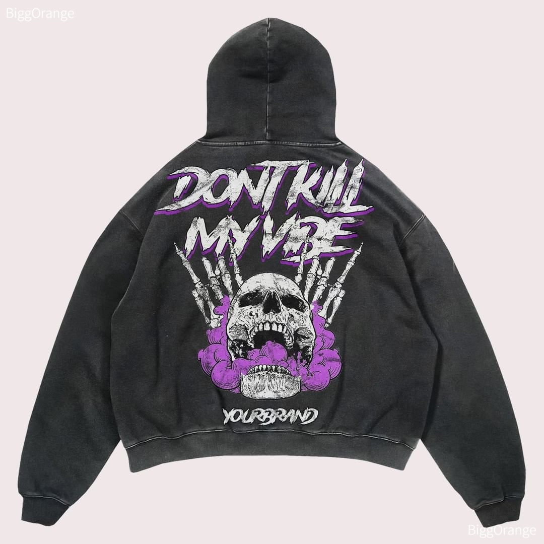 Harajuku Skull Print Hoodies Retro Streetwear for Men