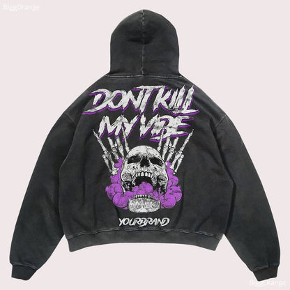 Harajuku Skull Print Hoodies Retro Streetwear für Herren