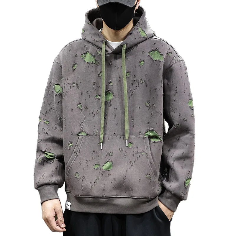 High-End Broken Hole Hoodie Men’s 2024 Oversized Fall Fashion