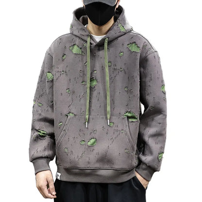 High-End Broken Hole Hoodie Men’s 2024 Oversized Fall Fashion