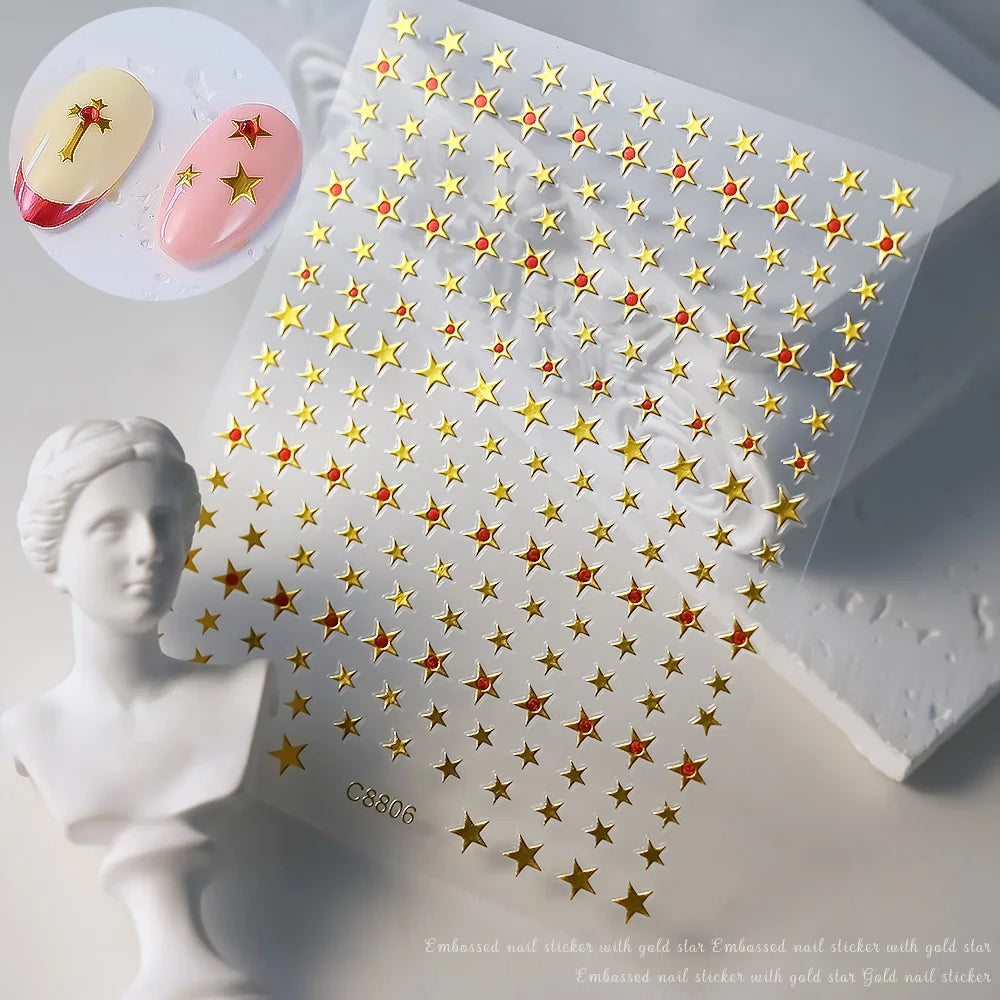 3D Gold Heart Nail Art Stickers