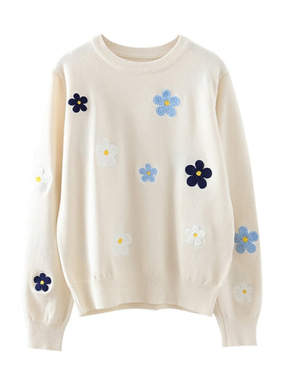 Damen Pullover Pullover Koreanische Blumenstickerei