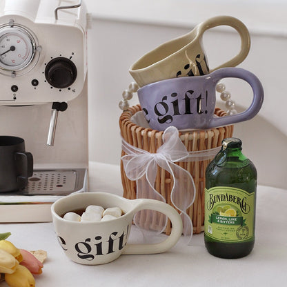 Koreanische Keramiktassen, Tassen, süße Nischen-Kaffeetasse mit Buchstaben, Paartassen