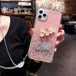 Flowers with Crystal Lanyard Phone Case for IPhone