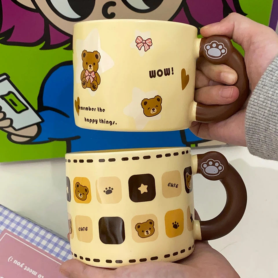 Kawaii Ins Ceramic Mugs Cute Brown Bear Afternoon Tea Cup Fashion Cartoon Animals