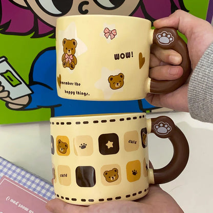 Kawaii Ins Ceramic Mugs Cute Brown Bear Afternoon Tea Cup Fashion Cartoon Animals