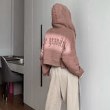 Hoodie Damen Streetwear Braun Oversize Crop Sweatshirt American Vintage