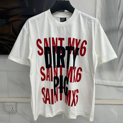 Vintage Washed Target Print T-Shirt Men Oversized Streetwear