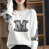 Women M Letter Knit Pullover Elegant Fall Sweater