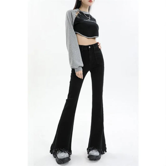 Women's Vintage Flare Jeans High Waisted Slim Bell Bottom Denim