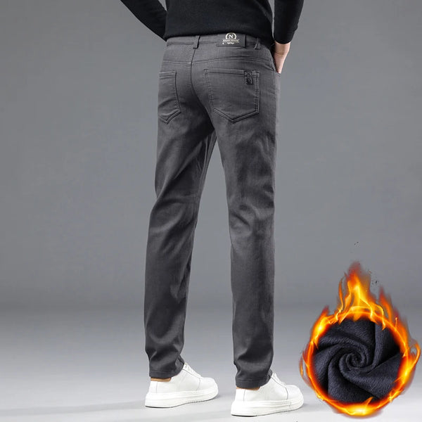 Mens Thick Fleece Lined Pants Slim Fit Winter Warm Business Casual