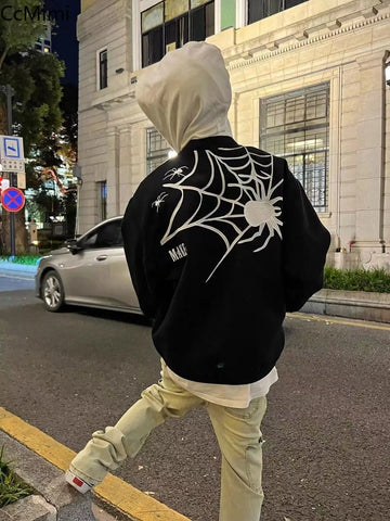 Autumn and Winter 2024 Trendy Spider Embroidered Baseball Jacket