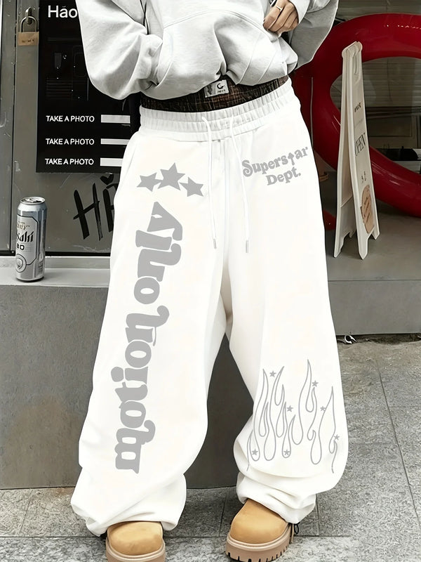 Mens Printed Fleece Pants Wide Leg Oversized Party Costume Joggers