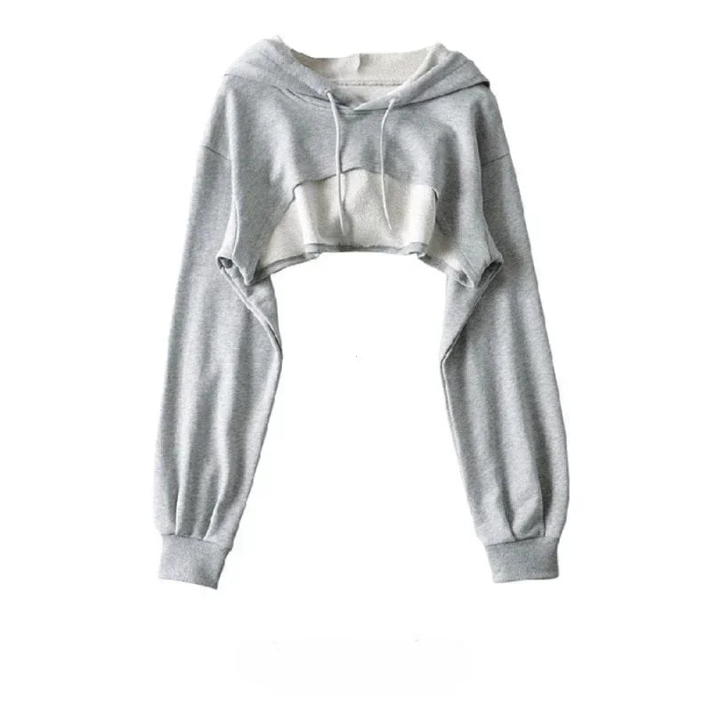 Female Hoodie Personality Irregular Crop Ultra Short Style Long Sleeve