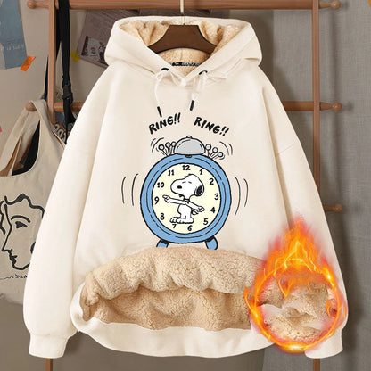Winter Snoopy Fleece Hoodie Adult Cartoon Warm Sweatshirt Gift Coat