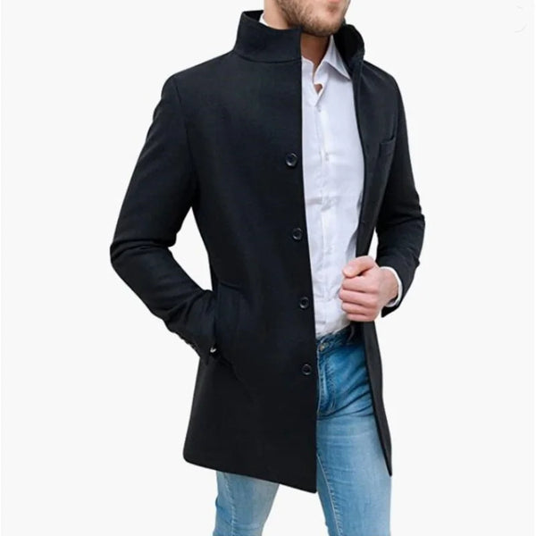Men’s Wool Blend Trench Coat – Single Breasted Mid-Length Long Jacket (Elegant Winter Style)