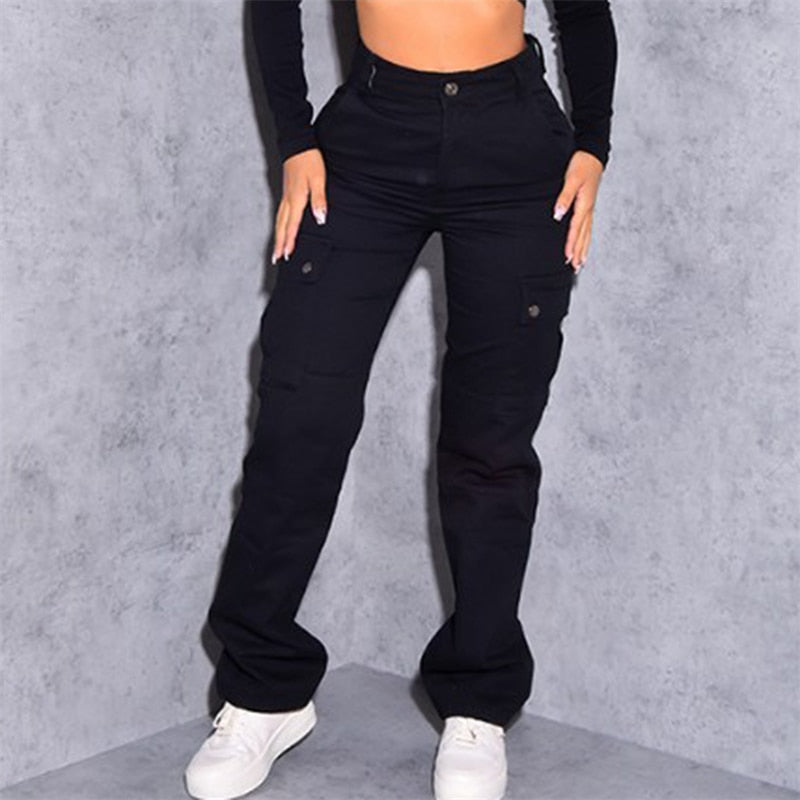 High Waist Slim Cargo Pants Chic Vintage Streetwear