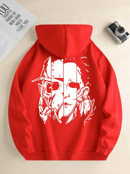 Men Face Print Hoodie with Kangaroo Pocket