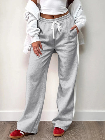 Women's Gray High Waist Drawstring Sweatpants with Side Stripe