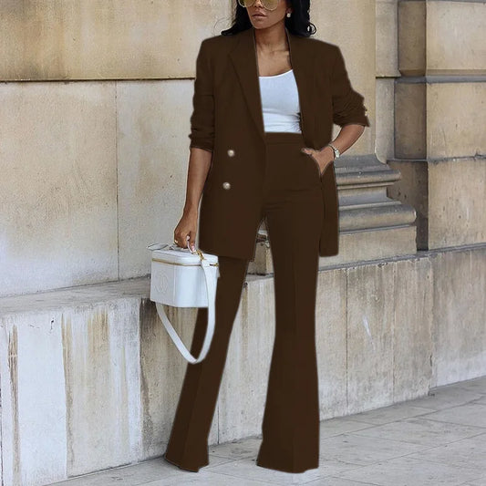 Elegant Women's Blazer and Pants Set Autumn Wide-Leg Trouser Suit