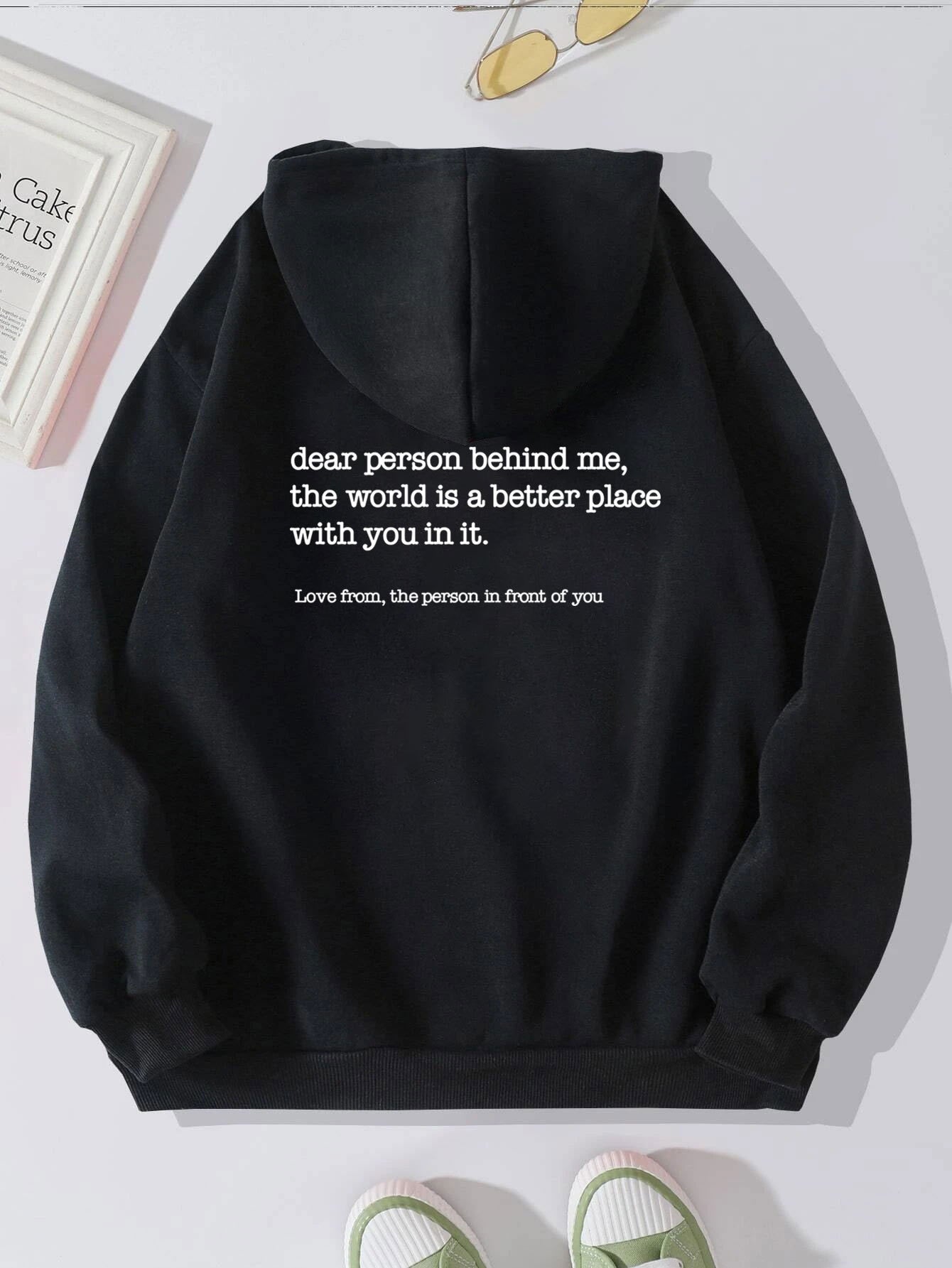 Hoodie With Words on Back Unisex Trendy Aesthetic Pullover Vintage