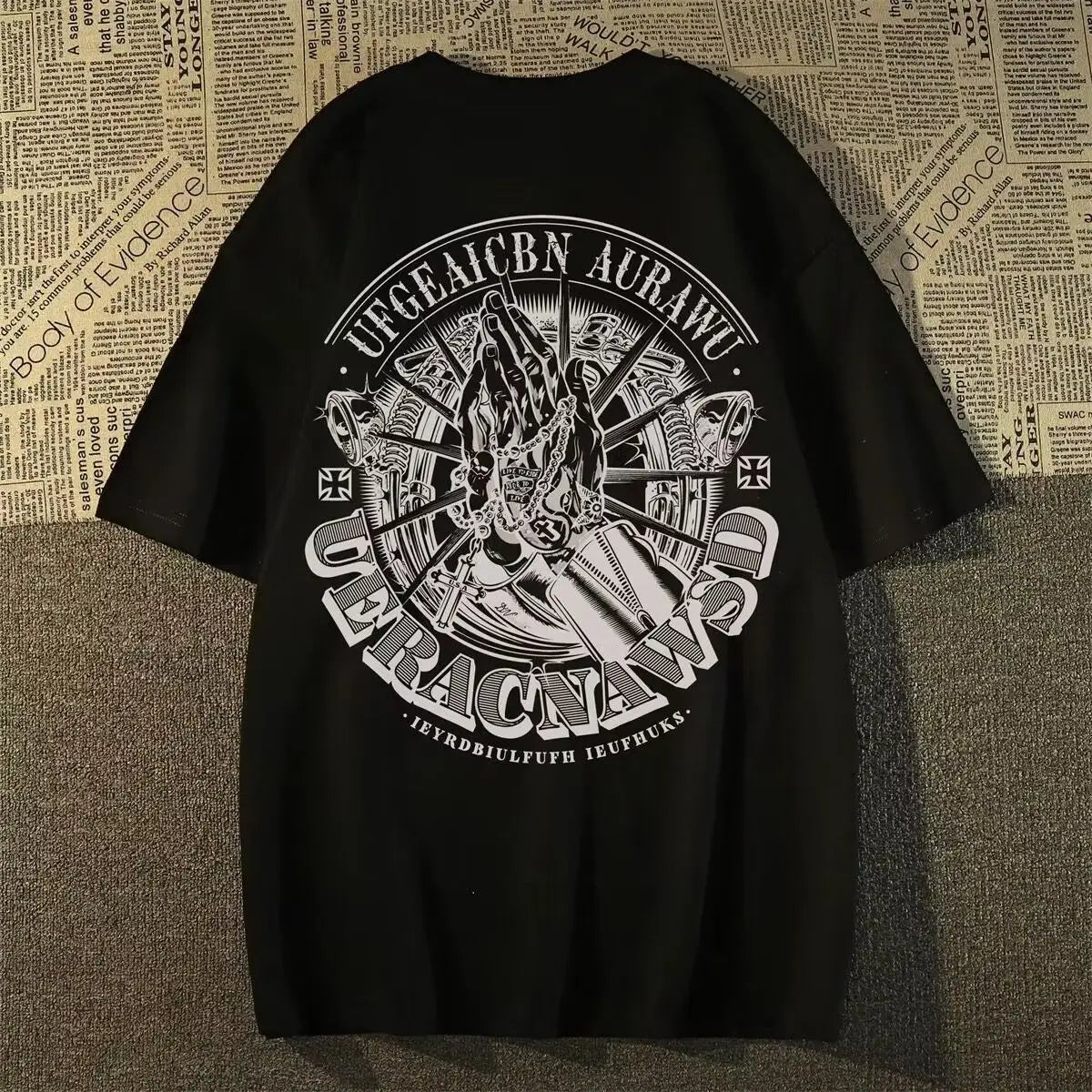 Praying Hands Motorcycle Men T-Shirt Biker Graphic Retro Streetwear