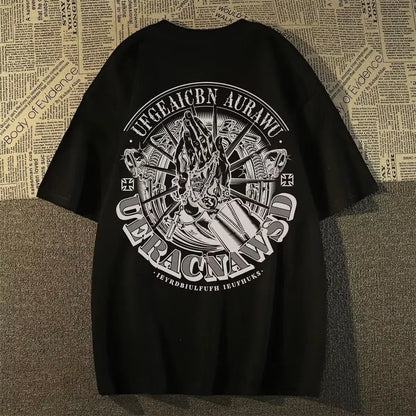 Praying Hands Motorcycle Men T-Shirt Biker Graphic Retro Streetwear