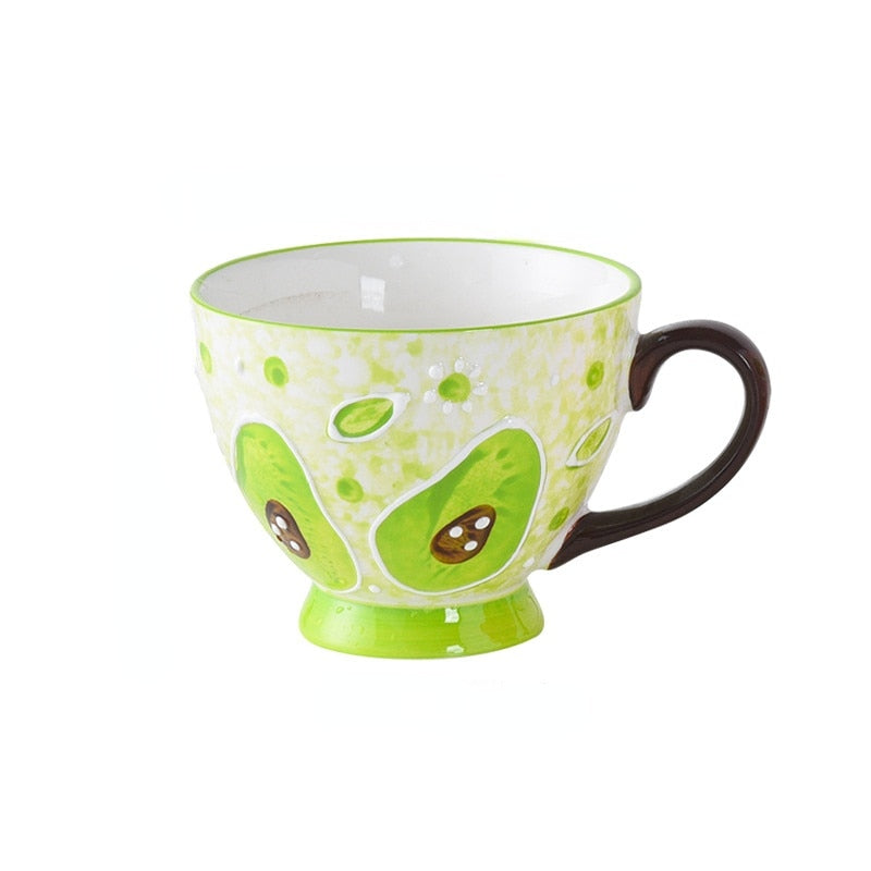 Cute Hand-painted Embossed Ceramic Breakfast-mug Creative Mug and Cute Oatmeal -cup