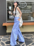 Blue Striped Wide Legs High-Waist Pants