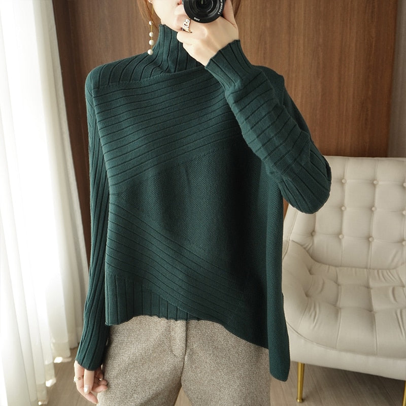 Sweater Turtleneck Cashmere Sweater Women Knitted Pullover Fashion Keep Warm  Loose Tops - xinnzy