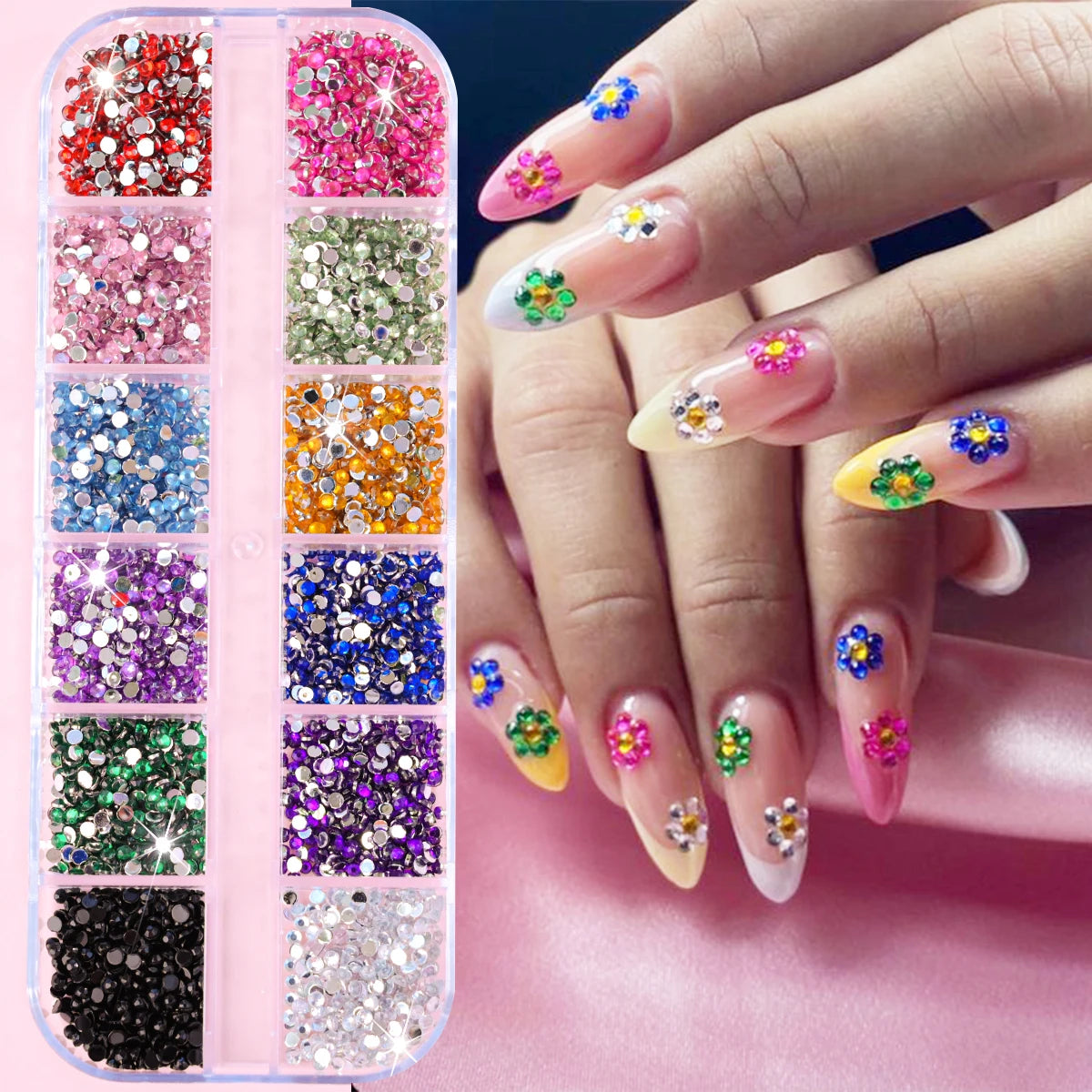 Pink Mixed Nail Rhinestone