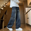 Mens Cargo Pocket Jeans Wide Leg Baggy Hip Hop Streetwear Dance Fit
