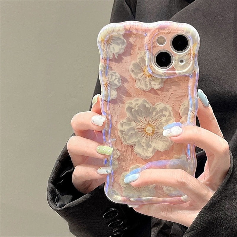 Phone case for iphone Retro oil painting Blu-ray flowers