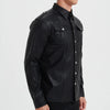 Mens PU Leather Shirt Long Sleeve Elastic Police Style Top