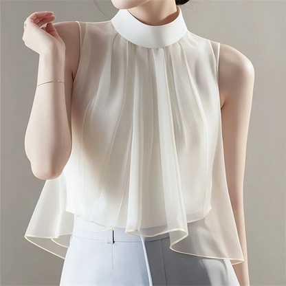 Sleeveless Halter Pleated Blouse – Summer Top for Women