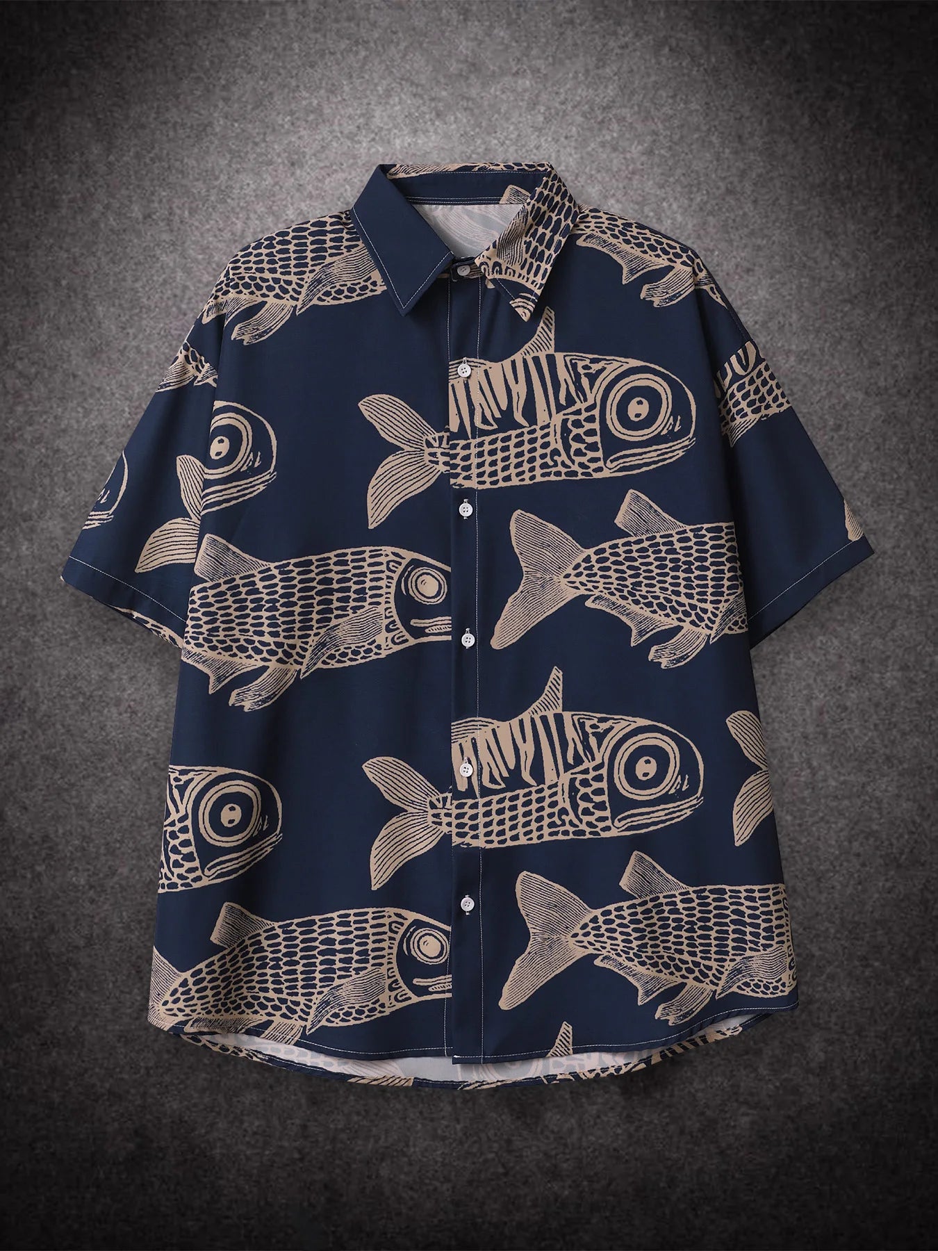 Oversized American Fried Fish Print Shorts Men's Summer Casual Tee