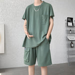 Men's Loose Short Sleeve T-shirt and Shorts Suit Solid Color, Large Size Summer Set