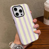Cream Purple Stripe iPhone Case Dual Layer 13 14 15 16 17 Pro Max