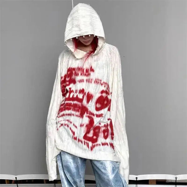 Autumn Fashion Gothic Clothing Grunge Top Y2K Dark Punk Hole Chic Designed