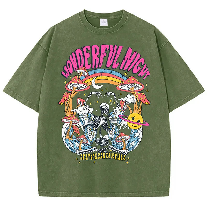Wonderful Night Skeleton Butterfly Wave Print T-Shirt