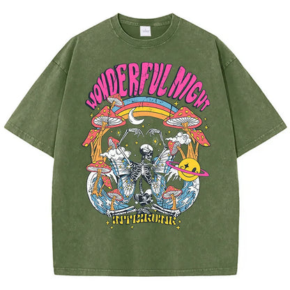 Wonderful Night Skeleton Butterfly Wave Print T-Shirt