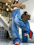 Cartoon Baggy Cargo Jeans for Women 2024 Spring Waist Slimming