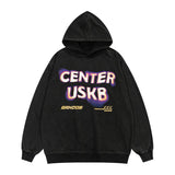 Women Center Uskb Letter Print Hoodie Oversize Casual Pullover