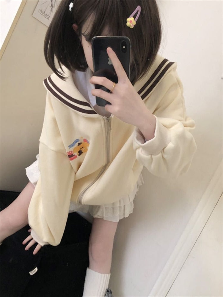 Women Sweatshirts Kawaii Sailor Collar Japanese Style