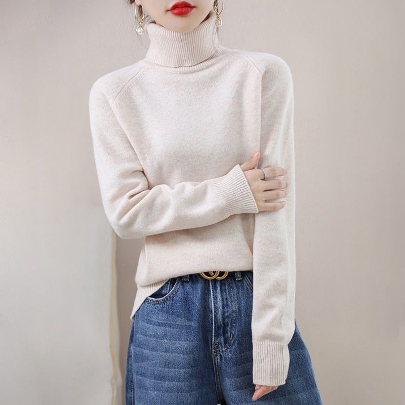 Sweater Turtleneck Cashmere Pullovers Long Sleeve Casual Basic Femme Sweater - xinnzy