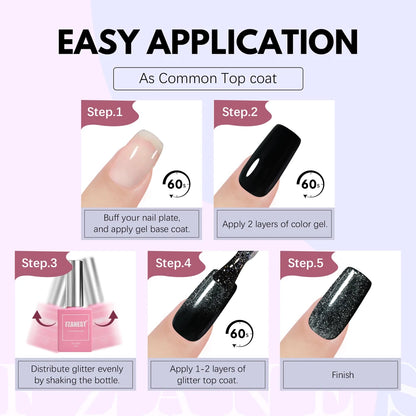 Flash Diamond Disco Gel Shimmer Silver Mix Glitter Top Coat