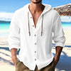 Men's Linen Hooded Shirt - Long Sleeve Button Cardigan Casual