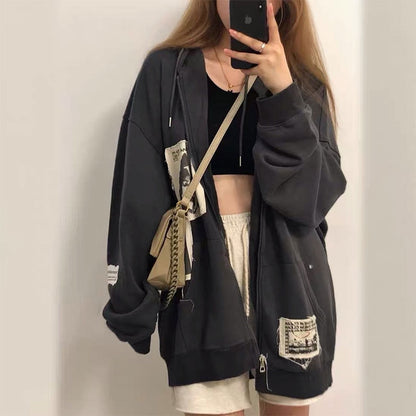 Hoodie Grunge Aesthetic Clothes Oversized Sweatshirt with Zipper Vintage