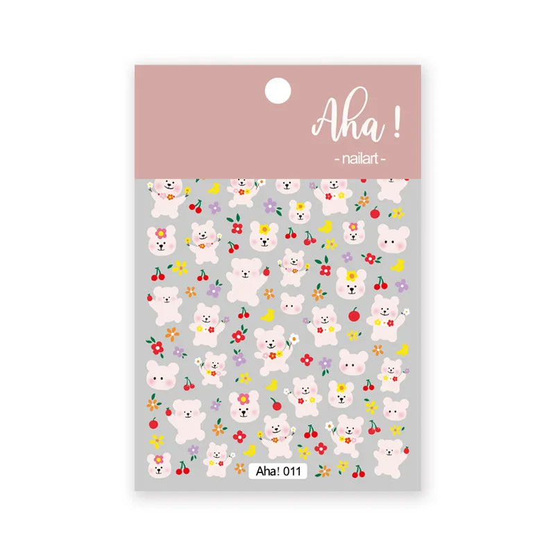Cute Cartoon Nail Art Stickers Featuring Bears Rabbits Flowers & Pandas
