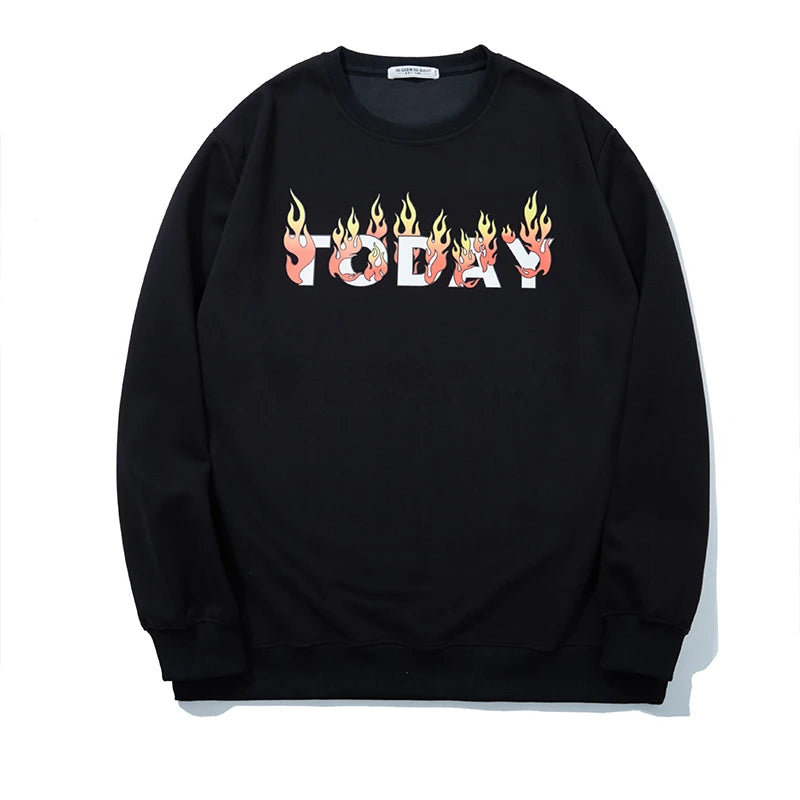 Big & Tall Flame Letter Hoodie 3XL-12XL Men’s Streetwear 2024